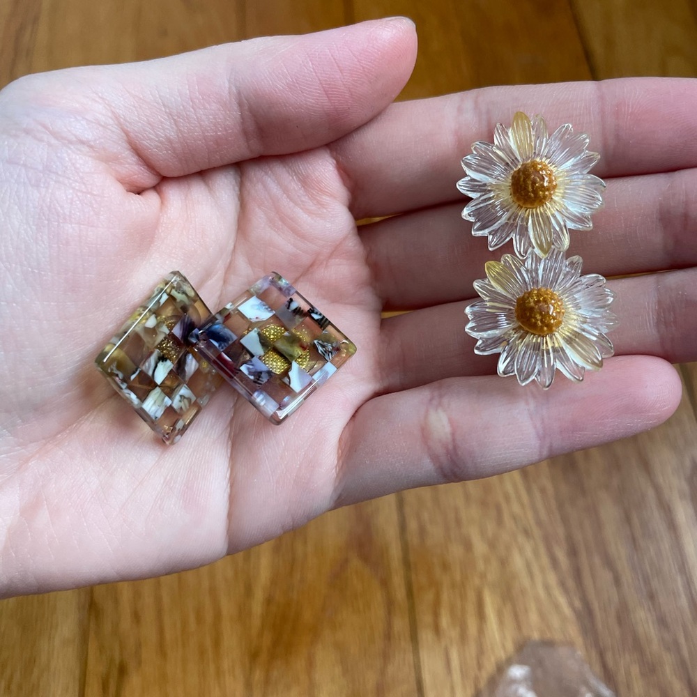 Floral and Checkered Earrings clips
